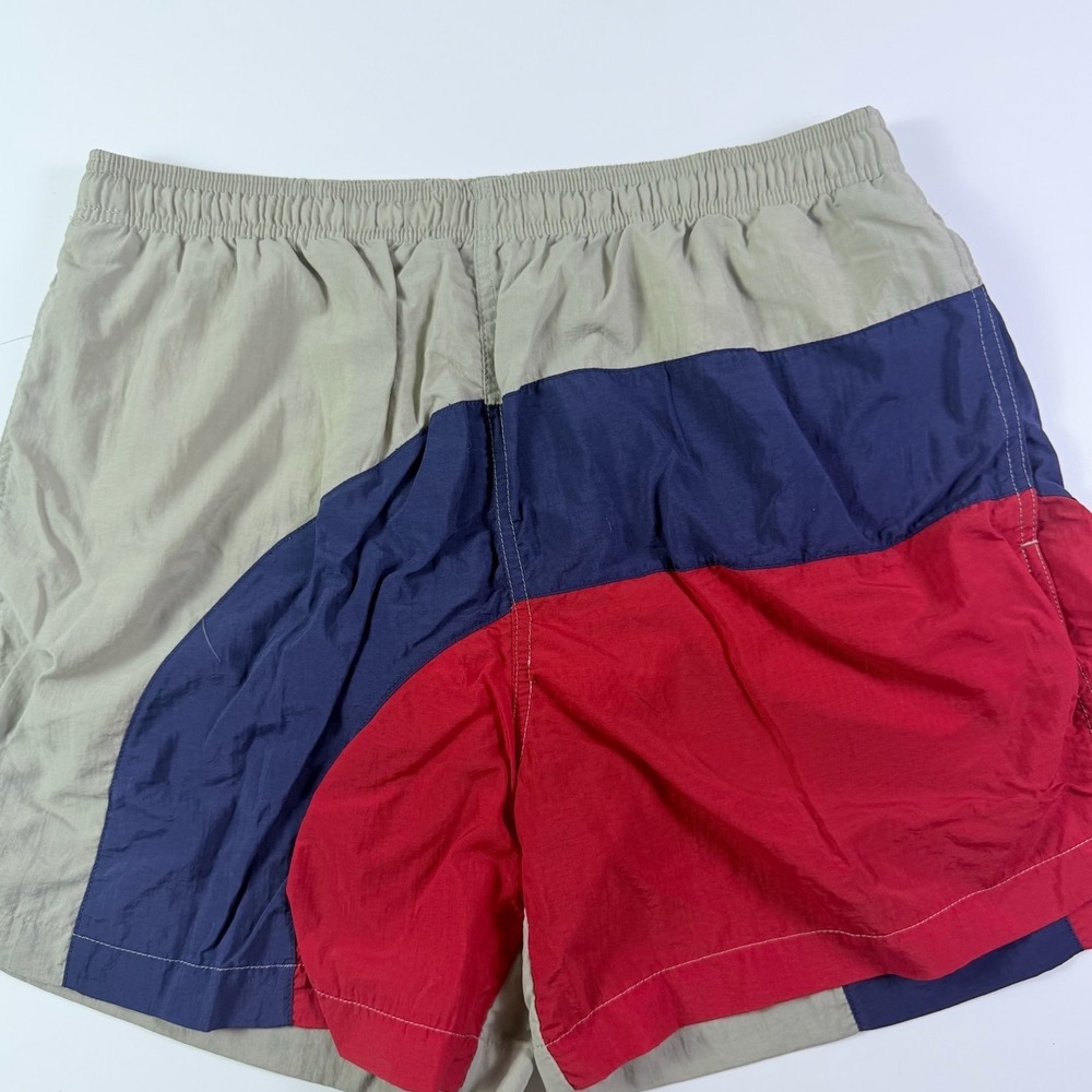 Third Coast Mens Colorblock Swim Trunks Tan Navy Red Nylon Mesh Lined Large